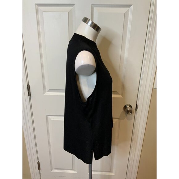 Exclusively Misook Black Thin Knit Mock Neck Sleeveless Top, Size 2P - Picture 2 of 5